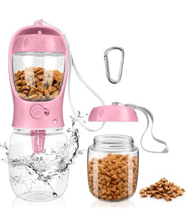 Myowell portable drinking bottle Dogs - 350ml dog drinking bottle for on the go with 100g dog food cup for large small dogs leak -density water bottle (pink) pink 350ml
