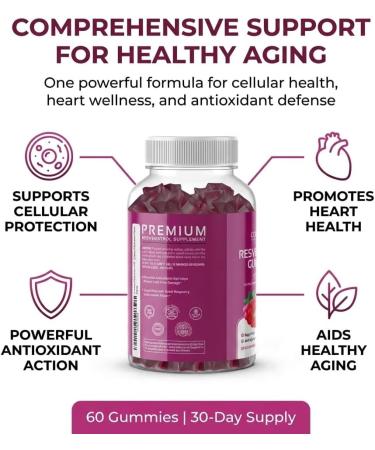 CogniTune Resveratrol Gummies 1500mg - Sugar Free Longevity Gummies for Women & Men - Antioxidant Supplement for Heart Brain Immune Support - Buy Online on GoSupps.com