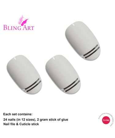 Shop Bling Art White Silver Glossy Oval False Nails - 24 Medium Tips | International Shipping - Buy Online on GoSupps.com