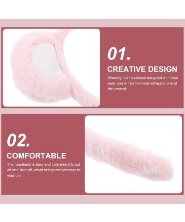 Lurrose Bear Ears Headband Fluffy Bear Ears Hairband Animal Ears Headwear for Makeup Washing Face Cosplay Party Pink White - Buy Online on GoSupps.com