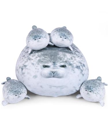 ETAOLINE Chubby Blob Seal Pillow Cute Seal Plush Toy Stuffed Animals with 4 Baby Seal Plush Style-d L(20in)