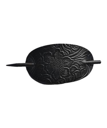 Hair Barrette with Stick | Faux Leather Hair Barrettes Stick Hair Clip | Leather and Stick Hair Slide Hair Pins Ponytail Holders Hair Accessories for Women Girls Black