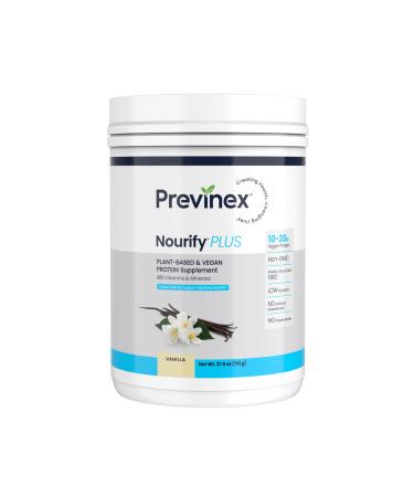 Previnex Nourify Plus Plant-Based Protein Shake - All Natural Vegan Protein Powder High Protein & Low Sugar Gluten Free Soy Free & Dairy Free Vanilla Protein Powder (27.7 oz)