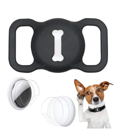 Protective Case Compatible for Apple AirTags for Dog Cat Collar Pet Loop Holder, AirTag Holder Accessories with Screen Protectors, Air Tag Silicone Cover for Pet Collar Black