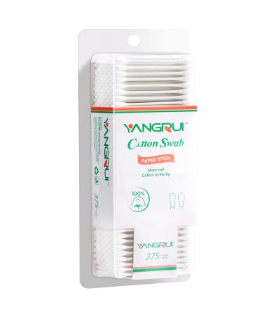 YANGRUI Cotton Swab  375 Count Paper Stick BPA Free Naturally Pure Double Round Ear Swabs Eco-friendly Cotton Buds (Pack of 1)