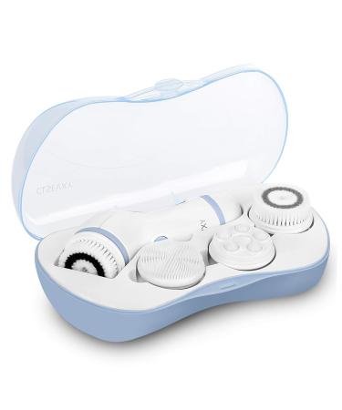 Waterproof Facial Cleansing Spin Brush Set with 4 Exfoliating Brush Heads - Complete Face Spa System by CLSEVXY - Face Scrubber for Gentle Exfoliation and Deep Scrubbing Blue