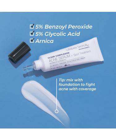 Urban Skin Rx Clear Complexion Acne Serum + Spot Treatment | 5% Benzoyl Peroxide & 5% Glycolic Acid | 1 fl oz - Buy Online on GoSupps.com