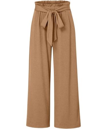 Boho Smocked Cotton Linen Wide Leg Pants for Women | Casual Beach Trousers - A-brown (Small) - Buy Online on GoSupps.com