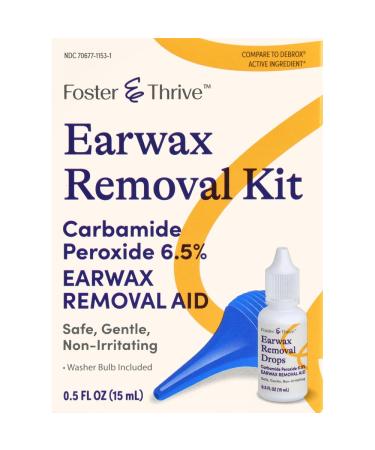 Foster & Thrive Earwax Removal Kit Softens & Loosens Excess Earwax Safe Gentle and Non-Irritating Carbamide Peroxide 6.5% Includes Drops and Ear Syringe Bulb 0.5 Oz 1