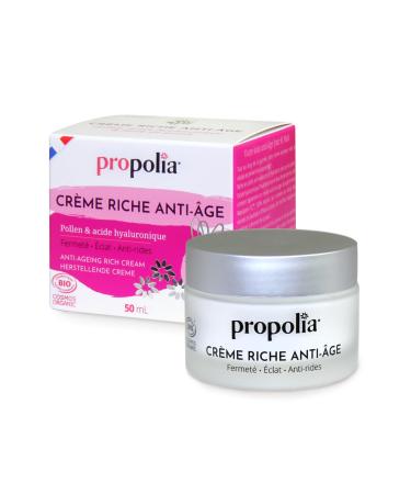 PROPOLIA - Organic - Rich anti-aging cream - Hydration, Anti-wrinkle, Firmness - Pollen, Hyaluronic acid & Plum oil - For all skin types - Made in France - 50 ml