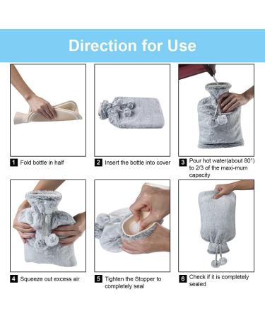 Vicloon 2L Hot Water Bottle with Soft Fluff Cover - Neck, Back, Waist Warmer - Beige-grey - Gift for Birthday, Christmas, Father's & Mother's Day - Buy Online on GoSupps.com