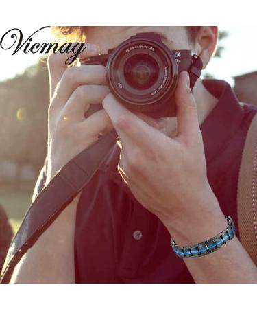 Vicmag Men Magnetic Bracelet - Double Row 3500 Gauss Titanium Steel Wristband with Adjustment Tool & Gift Box (Blue) - Buy Online on GoSupps.com