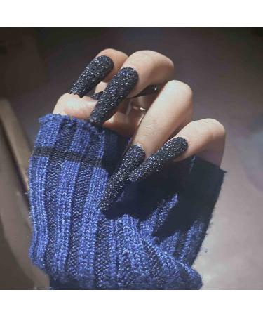 Yheakne Coffin Extra long artificial nails to press ballerina blue artificial fingernails French clip-on-nails artificial acrylic nails for women and girls 24 pieces (matt dark blue)