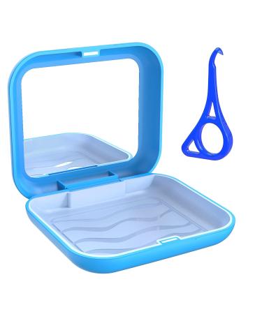 Aligner Case with Mirror and Aligner Removal Tool- Compatible with Invisalign Aligners and Mouth Guards Premium Retainer Case with Magnetic Closure and Textured Liner- Easy to Use (Blue)