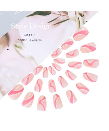 Vatocu Short Naked Pink French Artificial Nails - Wavy Lines Ballerina Acrylic Stick-On Nails for Women & Girls (24 Pieces) - International Shipping Available - Buy Online on GoSupps.com