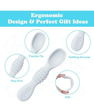 Vicloon Baby Fork and Spoon Set - 3Pcs Silicone Weaning Spoon Kit for Self Feeding, Easy Grip Toddler Cutlery in Grey/Orange/Pink - Buy Online on GoSupps.com