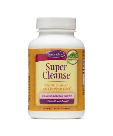 Nature's Secret Super Cleanse Extra Strength Total Body Cleanse Support - Stimulating Blend of 14 Herbs with Probiotics - 100 Tablets