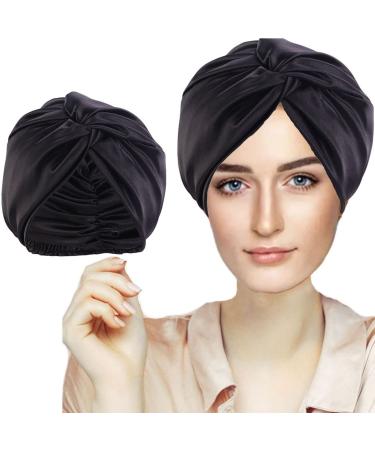 Silk Hair Bonnet Hair Wrap for Sleeping Imitation Silk Bonnet Sleep Night Cap for Women Hair Care Double Layer Soft Silky Head Scarf Match Strong Elastic Band Apply to Washing Makeup Sport One Size Black