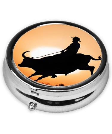 Cool Bull Riding Mini Round Pill Box | 3 Compartment Travel Pill Organizer | Portable Medicine Case for Pocket Home & Office - Buy Online on GoSupps.com