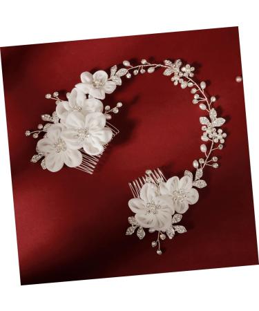 Beavorty Bridal Hair Accessories Chiffon flower comb bridal headpiece wedding hair comb bridal headdress bridal comb double head bride Accessories Bride Headpiece - Buy Online on GoSupps.com