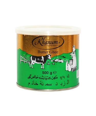 Khanum Graisse au beurre pure Ghee 500 g Graisse au beurre de qualit sup rieure pour r tir cuisiner et cuire | Parfait pour frire point de fum e lev sans additifs avec autocollant Kh l 500g (Einzelpackung)