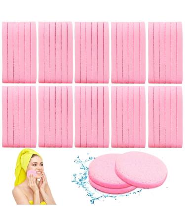 120 Pcs Facial Sponges Compressed Face Cleansing Sponge Makeup Removal Sponge Pads Exfoliating Wash Round Sponge for Women Girls Pink