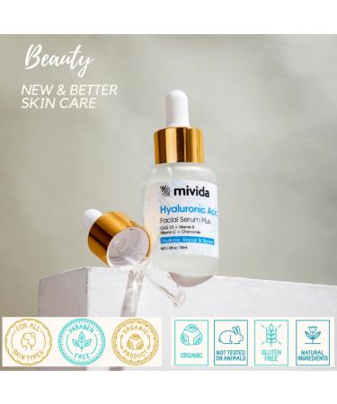 mivida Hyaluronic Acid Serum for Face | Natural Anti-Aging Formula with Vitamin C, B, CoQ10 | 1 fl oz - Buy Online on GoSupps.com