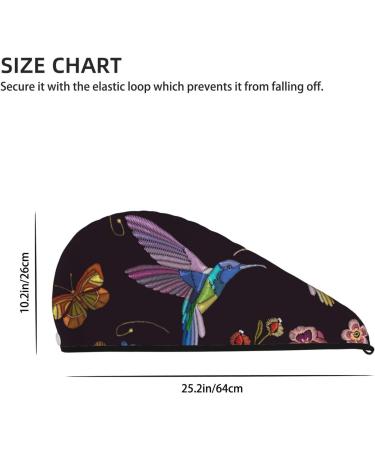 Soft Super Absorbent Hummingbird & Tropical Flowers Embroidery Microfiber Hair Towel | Quick Dry Coral Velvet Cap for Long Curly Thick Hair Ideal for Women - Buy Online on GoSupps.com