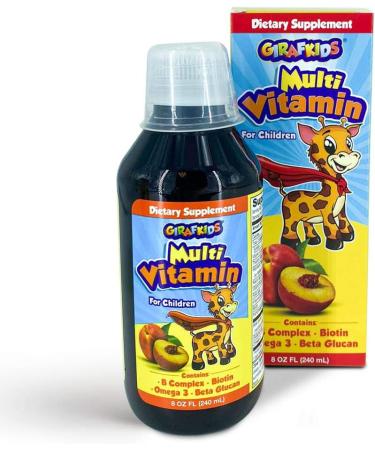 GirafKids 8oz Toddler Multivitamin Syrup - Omega 3, Beta Glucan, Quercetin & Vitamins - Peach Flavor - Buy Online on GoSupps.com