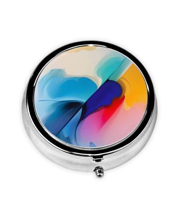 Round Watercolor Paintinground Pill Box 3 Compartment Round Pill Box Organizer Portable Travel Pill Box for Traveling.