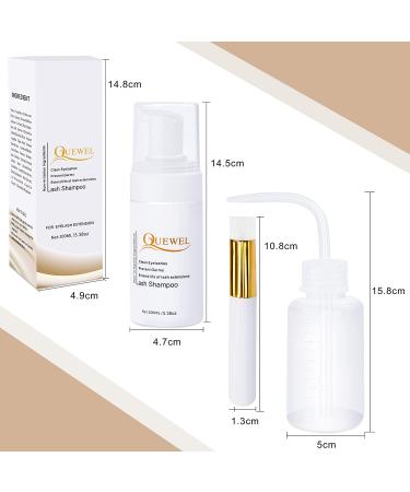 QUEWEL Eyelash Extension Cleanser - Foaming 100 ML Shampoo for Safe Daily Use - Oil-Free Formula with Rinse Bottle and Soft Brush - Buy Online on GoSupps.com