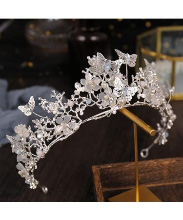 Lurrose Baroque Wedding Crown - Crystal Butterfly Flower Tiara for Women and Girls - Buy Online on GoSupps.com