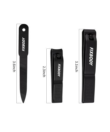 FIXBODY Black Stainless Steel Nail Clipper Set with Nail File - Sharp Fingernail & Toenail Clippers in Leather Case - Perfect Gift for Men and Women (Set of 3) - Buy Online on GoSupps.com