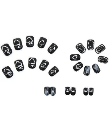 Square Short Fake Nail Full Cover with Glue Detachable Cool Black with Silver Heart Press on Nails 24 Pieces Finger Nail Art Tips for Nail Salons and Women DIY Nail Art - Buy Online on GoSupps.com