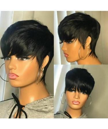 100% Brazilian Human Hair Pixie Cut Wig - Short Straight Natural Black, Beginner Friendly, High Density, No Glue, No Gel, Glueless, Machine Made - Perfect for Black Women - Buy Online on GoSupps.com