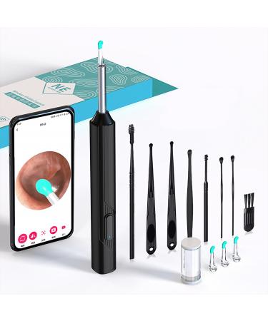 1296p Ear Picker with Camera in-Ear Camera Earwax Remover Light-up Ear Picker 8-Piece Set Ear Cleaner for iOS and Android Black