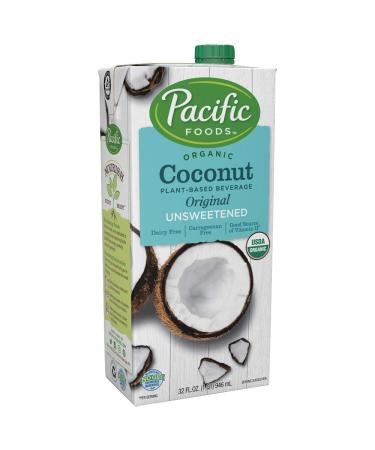 Pacific Foods Organic, Coconut Unsweetened Original Plant-Based Beverage, Keto Friendly, 32 Oz (Pack of 12) Organic Unsweetened Coconut - Original