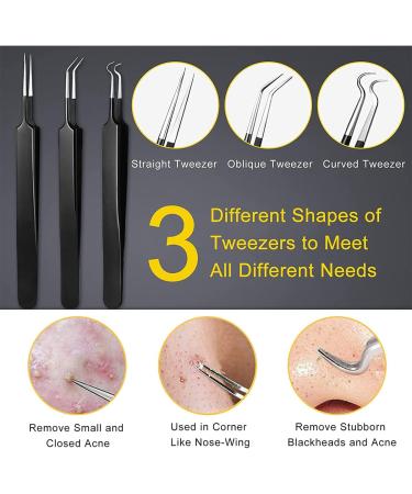 10pcs Pimple Popper Tool Kit Stainless Steel Blackhead Remover Tool Comedones Extractor for Forehead Facial Nose Lightweight Acne Needle Tool with Metal Case(black) - Buy Online on GoSupps.com