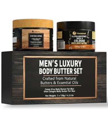 Body Butter for Men Set of 2 Shea Cologne and Cocoa King Set Body Moisturizer for Men.