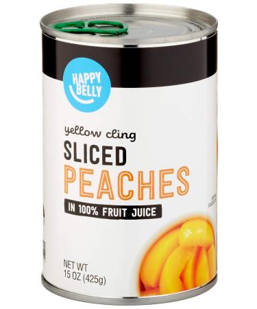 Amazon Brand - Happy Belly Yellow Cling Sliced Peach in Fruit Juice ,15 Ounces