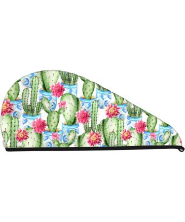 Soft Super Absorbent Microfiber Hair Towel Wrap for Women - Quick Dry Coral Velvet for Long Curly & Thick Hair | Flowers & Cactus Design - Buy Online on GoSupps.com