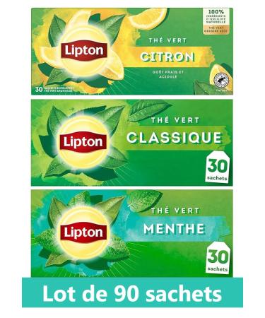 Lipton Pack Th Vert classique Origine Asie Th vert menthe Th vert citron Infusion Froid ou Chaud Ingr dients d'Origine 100% Naturelle 90 sachets
