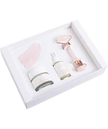 4 Piece Professional Facial Massage Set - Gua Sha & Rose Quartz Roller with Vitamin C + Retinol Serum & Anti-Aging Cream - Buy Online on GoSupps.com