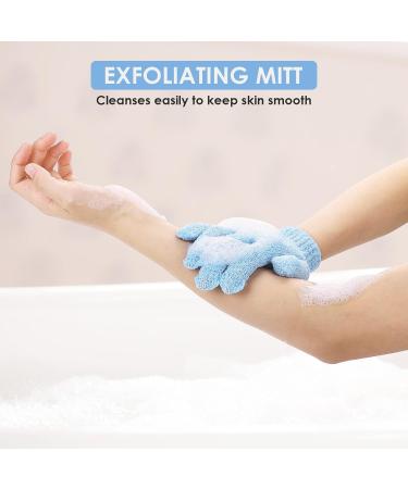 Sibba 2 Pair Exfoliating Bath Gloves - Natural Loofah Shower Wash Gloves for Body & Face Dead Skin Remover - Double Sided Microfiber for Adults & Kids (Pink & Blue - Buy Online on GoSupps.com