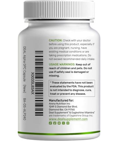 Alpha GPC 600mg Per Serving 240 Capsules Bioavailable Choline Replenishment Nootropic Brain Health Supplements for Memory and Focus Non-GMO Gluten Free - Buy Online on GoSupps.com
