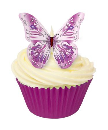 24 pre-cut edible wafer decorations - Edible PURPLE & PINK wafer butterflies - by CDA Products