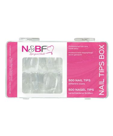 N & BF Nagel Tips Edge/angular |NAGELTIP SET 500 pieces clear |Sorting box professional nail extensions flexible & versatile |Art nails Made in EU |Square nail tips in 10 different sizes