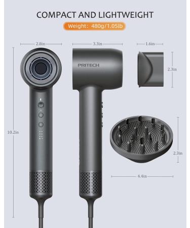 PRITECH 1600W Professional Hair Dryer with Diffuser - High Speed Brushless Ionic Technology 5 Temps 3 Speeds - Quiet & Efficient International Shipping Available - Buy Online on GoSupps.com