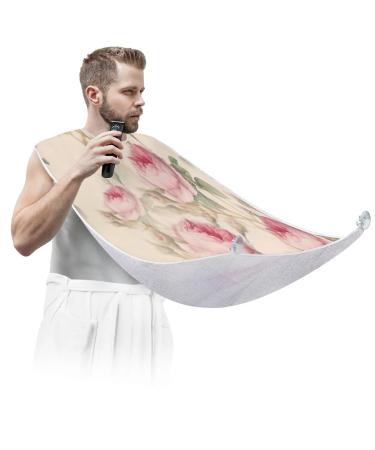 Watercolor Rose Paint Beard Bib Apron Beard Bib Hair Catcher for Men Shaving and Trimming Non-Stick Waterproof Beard Cape Grooming Cloth with 2 Suction Cups Gifts for Men