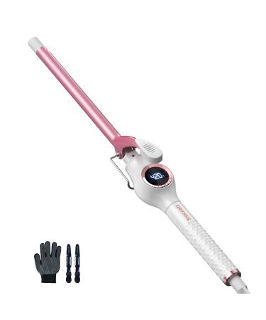 ORYNNE 1/2 Inch Small Curling Iron Wand Long Barrel, Tight Curls Thin Skinny Curling Iron with Digital Temp Control, Ceramic Tiny Curling Iron Fast Heat Up, Gift for Women Pink
